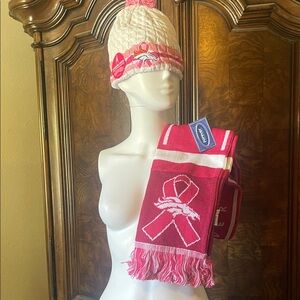 NFL Denver Broncos White and Pink Knit Beanie and scarf with Pom